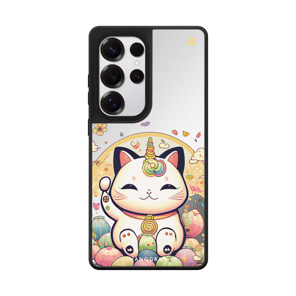 Cute Lucky Cat Samsung Galaxy S25 S24 S23 Ultra mirror case, front view