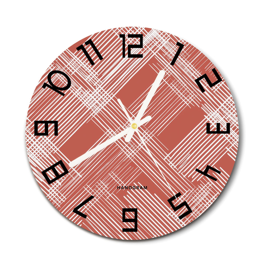 Rustic Plaid premium glass wall clock, minimal home decor clock, main view
