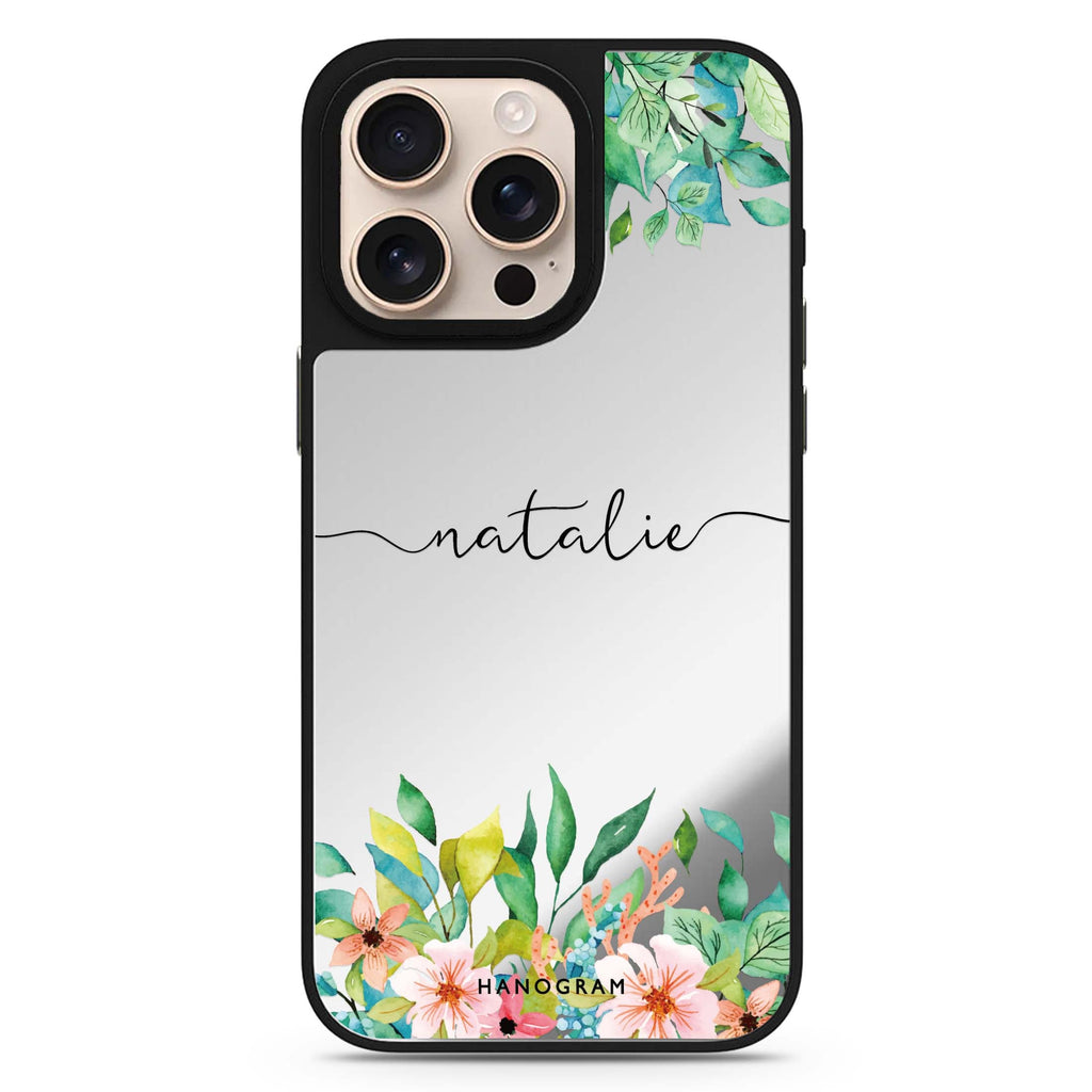 Floral Imagination personalized name floral design iPhone 16/15/14 Pro Max & Pro mirror case