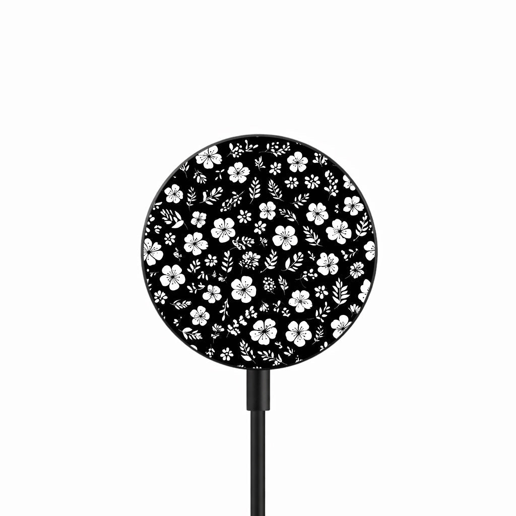 Midnight Floral White 25W Qi2.2 magnetic wireless charger front view