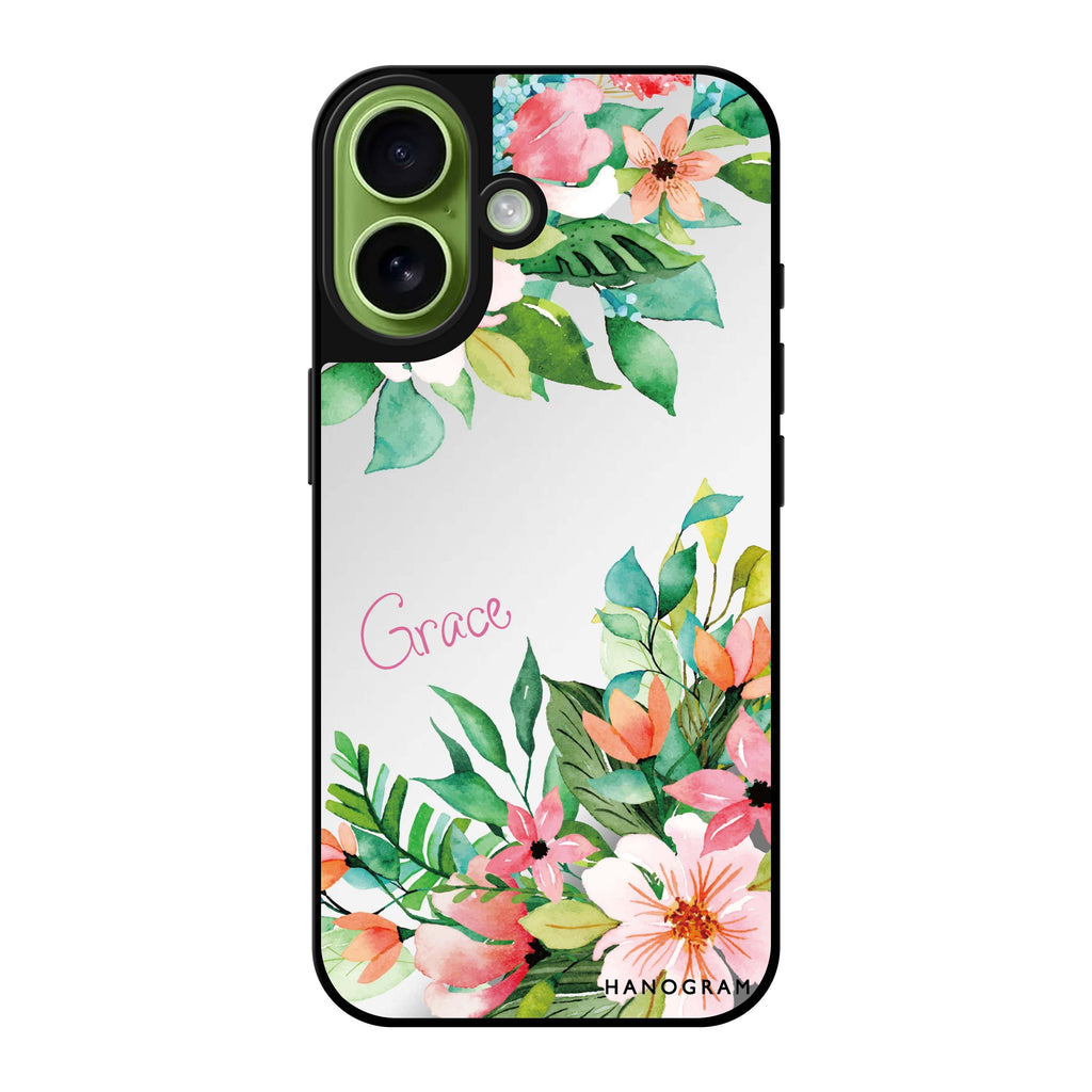 Reflective iPhone 16 Mirror Case –Flower Inspiration Design