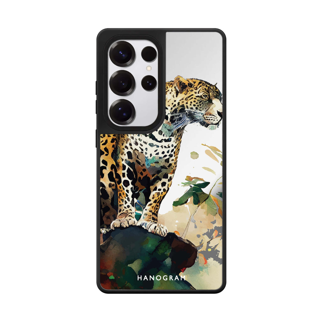 A Leopard Samsung Galaxy S25 S24 S23 Ultra mirror case, front view