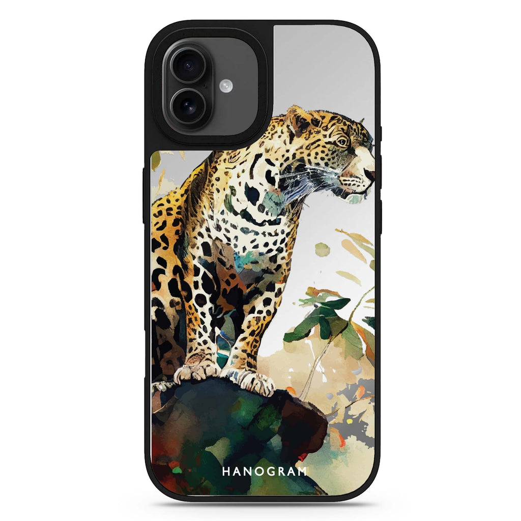 A leopard leopard print iPhone 17 mirror case