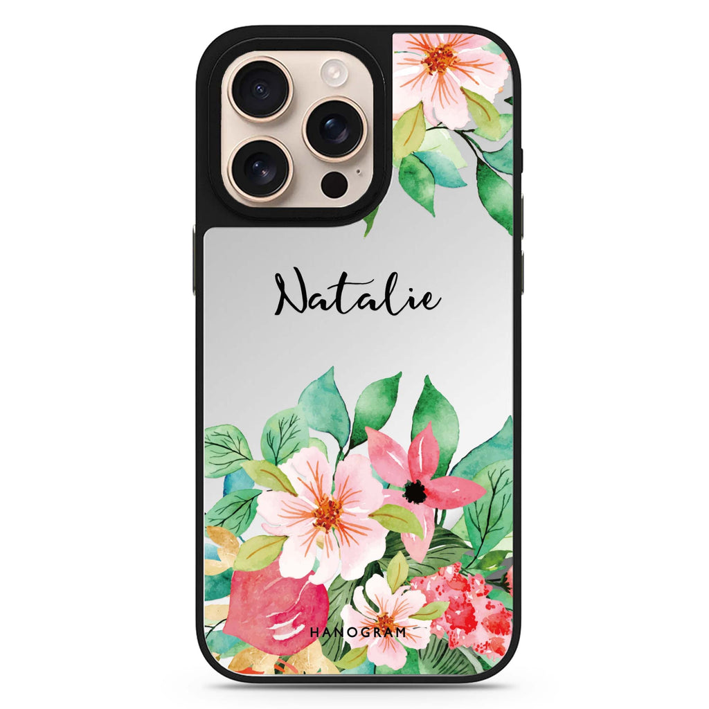 Floral Life personalized name floral design iPhone 16/15/14 Pro Max & Pro mirror case