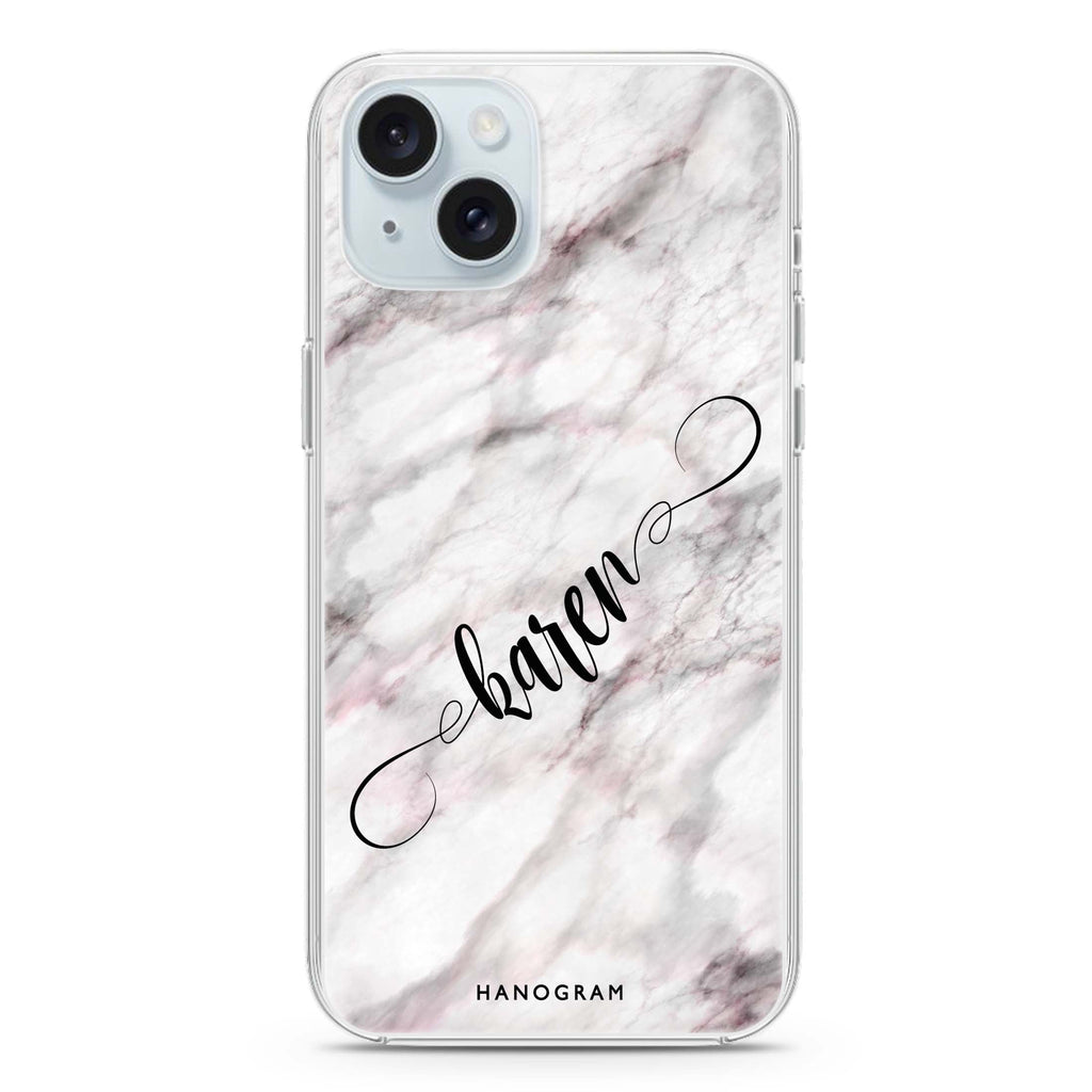 Cursive Name & Marble iPhone 15 plus Ultra Clear Case