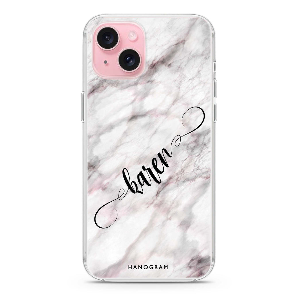 Cursive Name & Marble iPhone 15 Plus MagSafe Compatible Ultra Clear Case