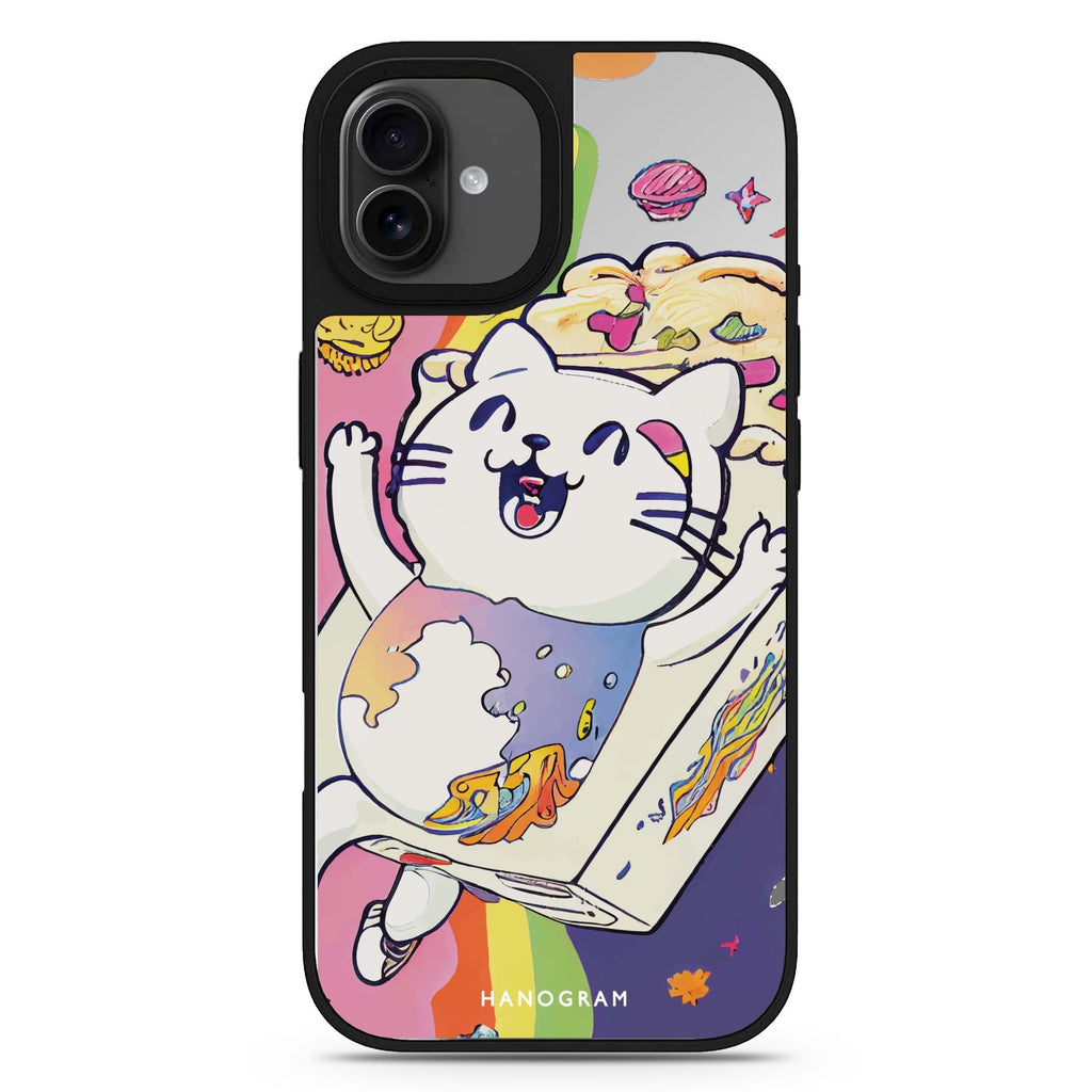 Rainbow Cat celestial design iPhone 17 mirror case