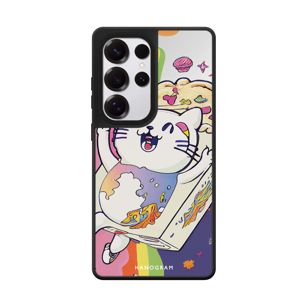 Rainbow Cat Samsung Galaxy S25 S24 S23 Ultra mirror case, front view