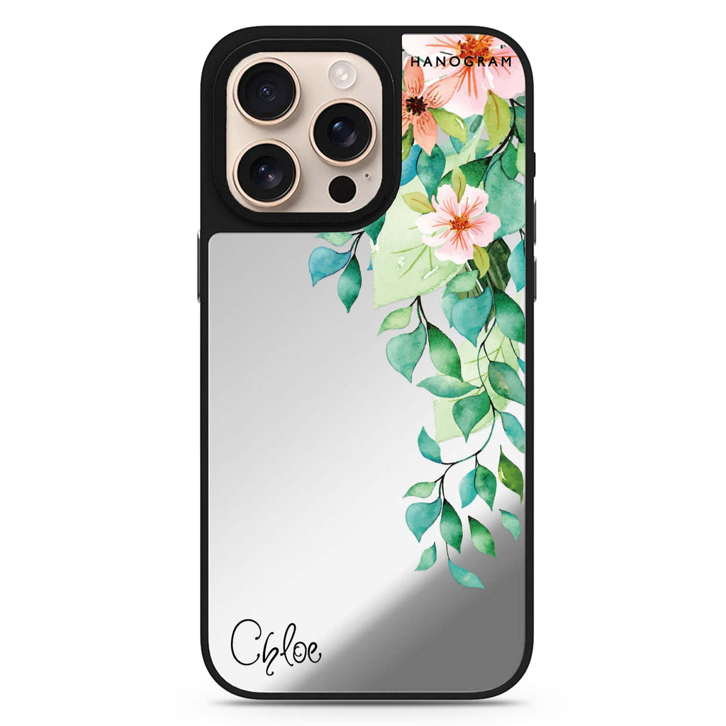 Secret Flower personalized name floral design iPhone 16/15/14 Pro Max & Pro mirror case