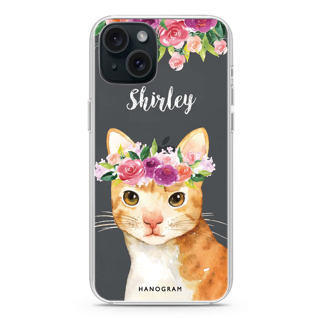 Floral and Cat iPhone 15 plus Ultra Clear Case