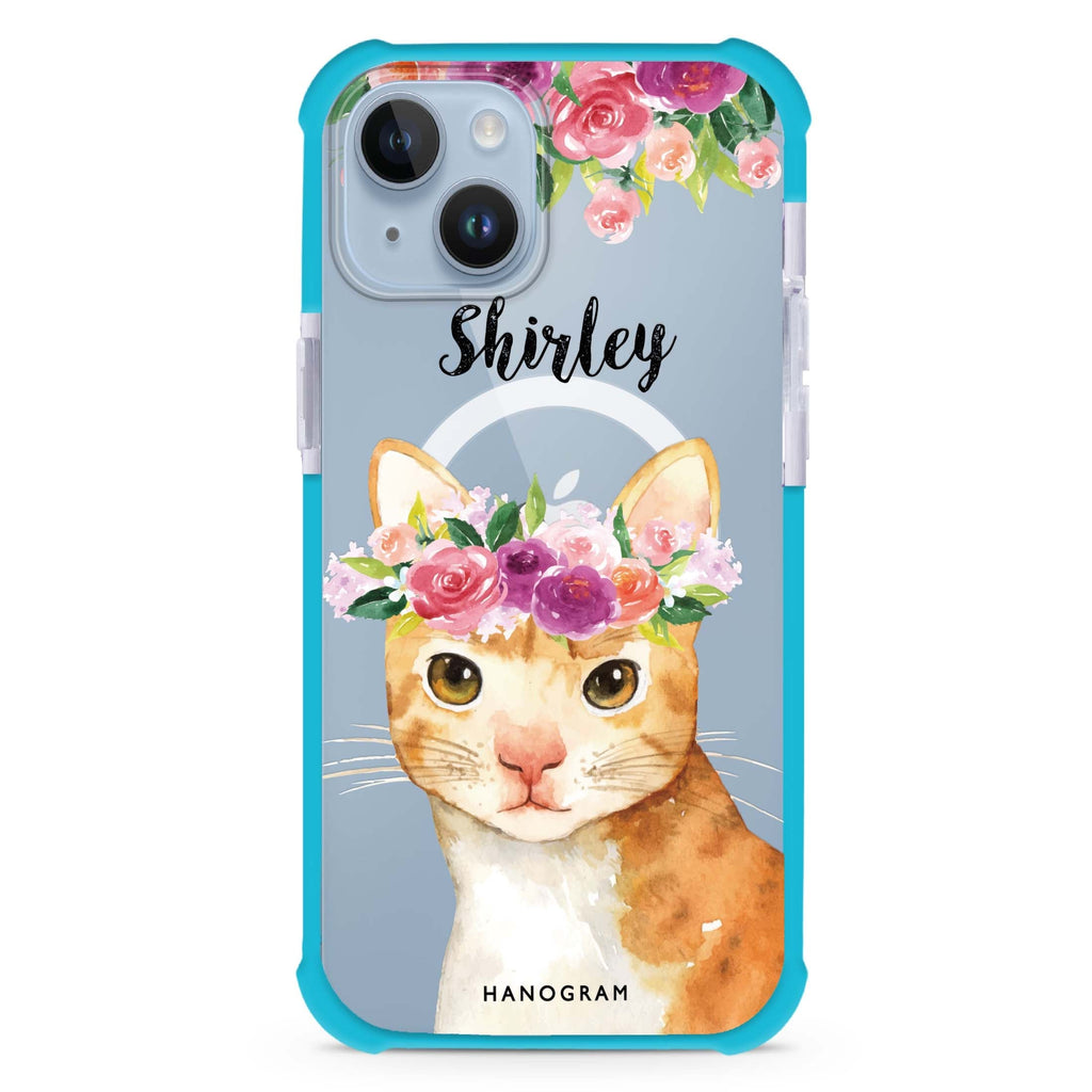Floral and Cat iPhone 15 Plus MagSafe Compatible Ultra Shockproof Case