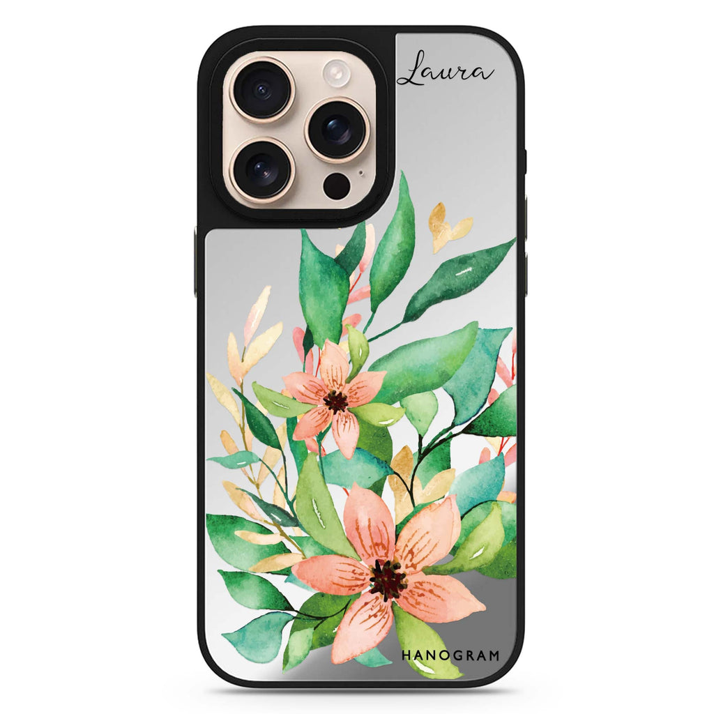 Floral Bloom personalized name floral design iPhone 16/15/14 Pro Max & Pro mirror case