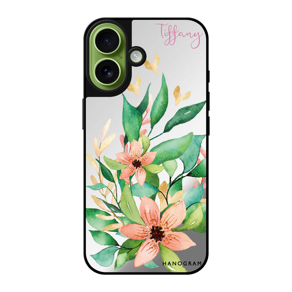 Reflective iPhone 16 Mirror Case –Floral Bloom Design