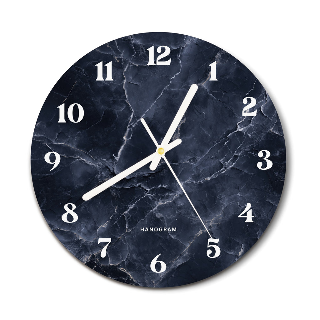 Midnight Navy Marble premium glass wall clock, marble home decor clock, main view