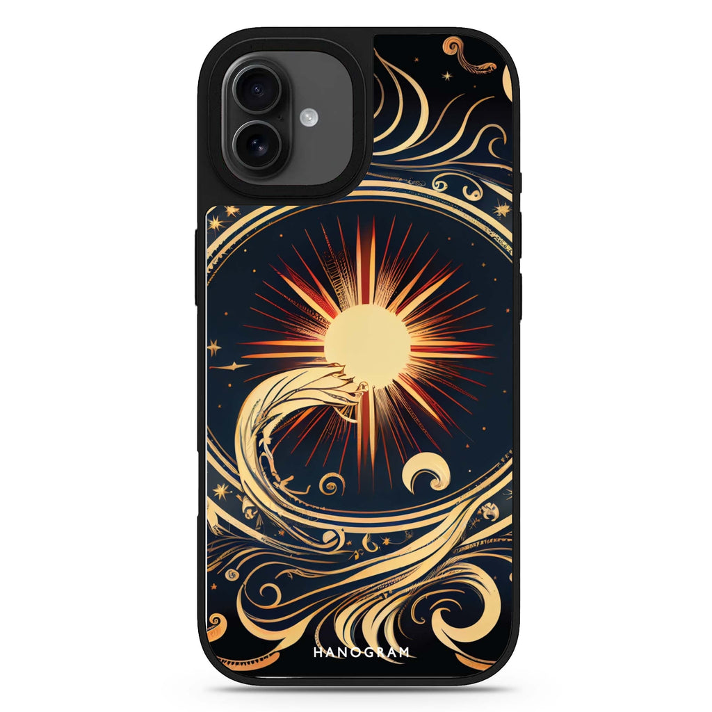 Magic Sun celestial design iPhone 17 mirror case