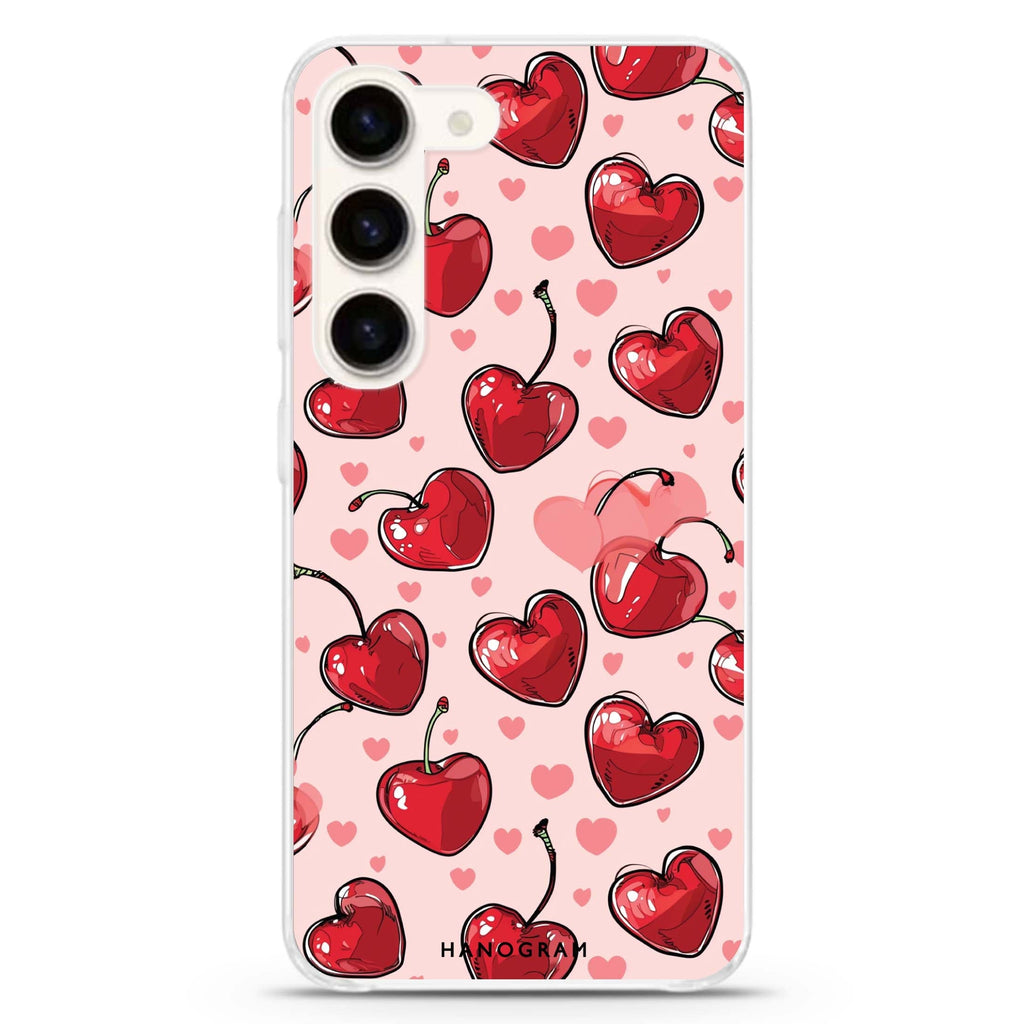 Cherry Amore ultra-clear case for Samsung Galaxy S23/S22, front view