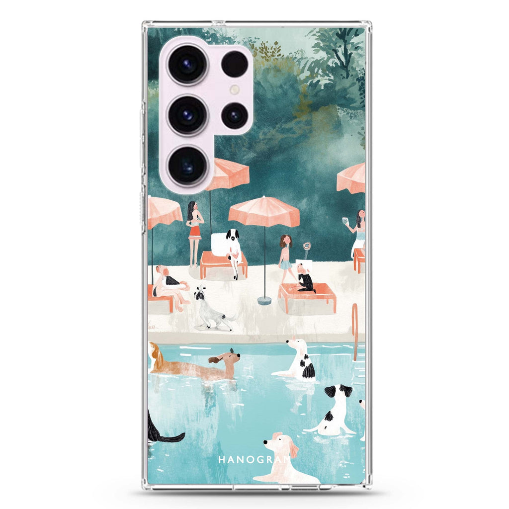 Paws by the Pool Samsung Galaxy S26/S25/S24/S23/S22 Ultra ultra clear case, transparent design, main view