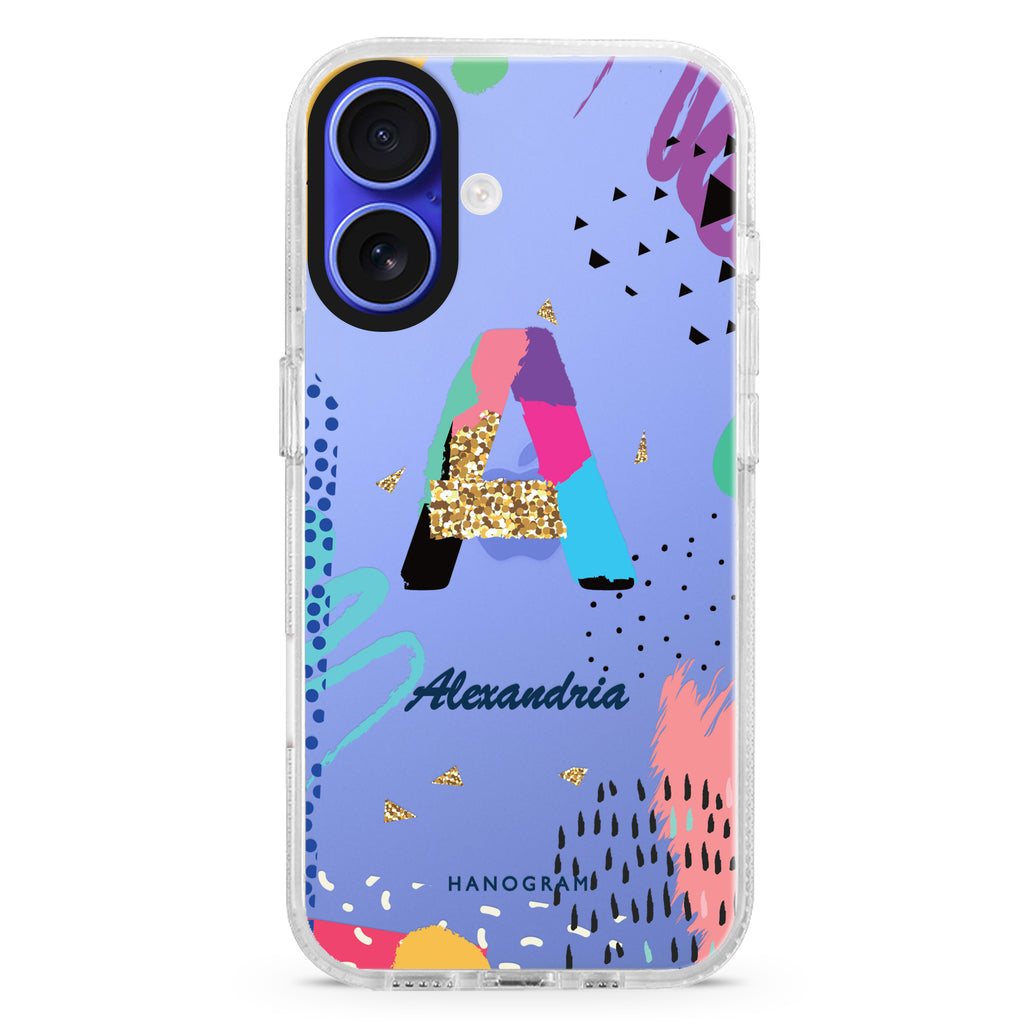 Artistic Letter IV iPhone 16 and 16 Plus ultra clear case, transparent artistic artwork, front product view