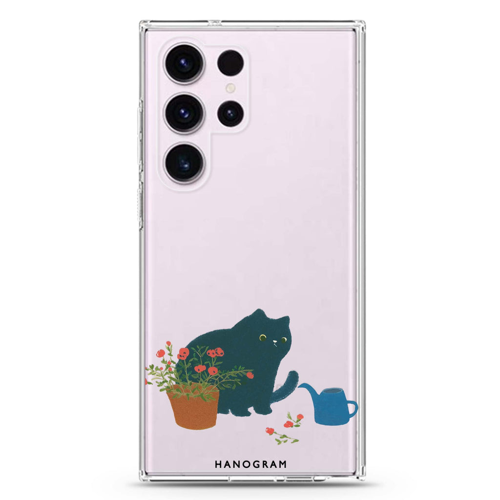 Bloom Keeper Cat Samsung Galaxy S26/S25/S24/S23/S22 Ultra ultra clear case, transparent design, main view