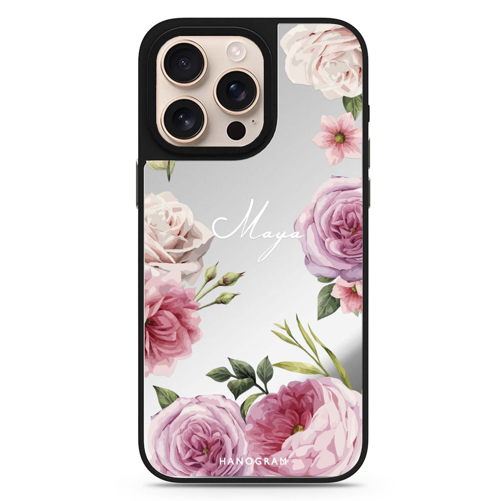 Beautiful Pretty Floral personalized name floral design iPhone 16/15/14 Pro Max & Pro mirror case