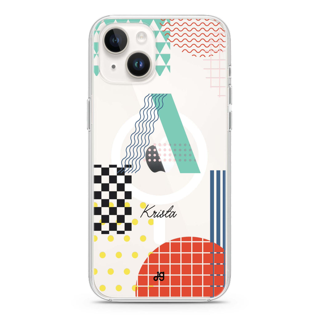 Memphis Monogram iPhone 15 Plus MagSafe Compatible Ultra Clear Case
