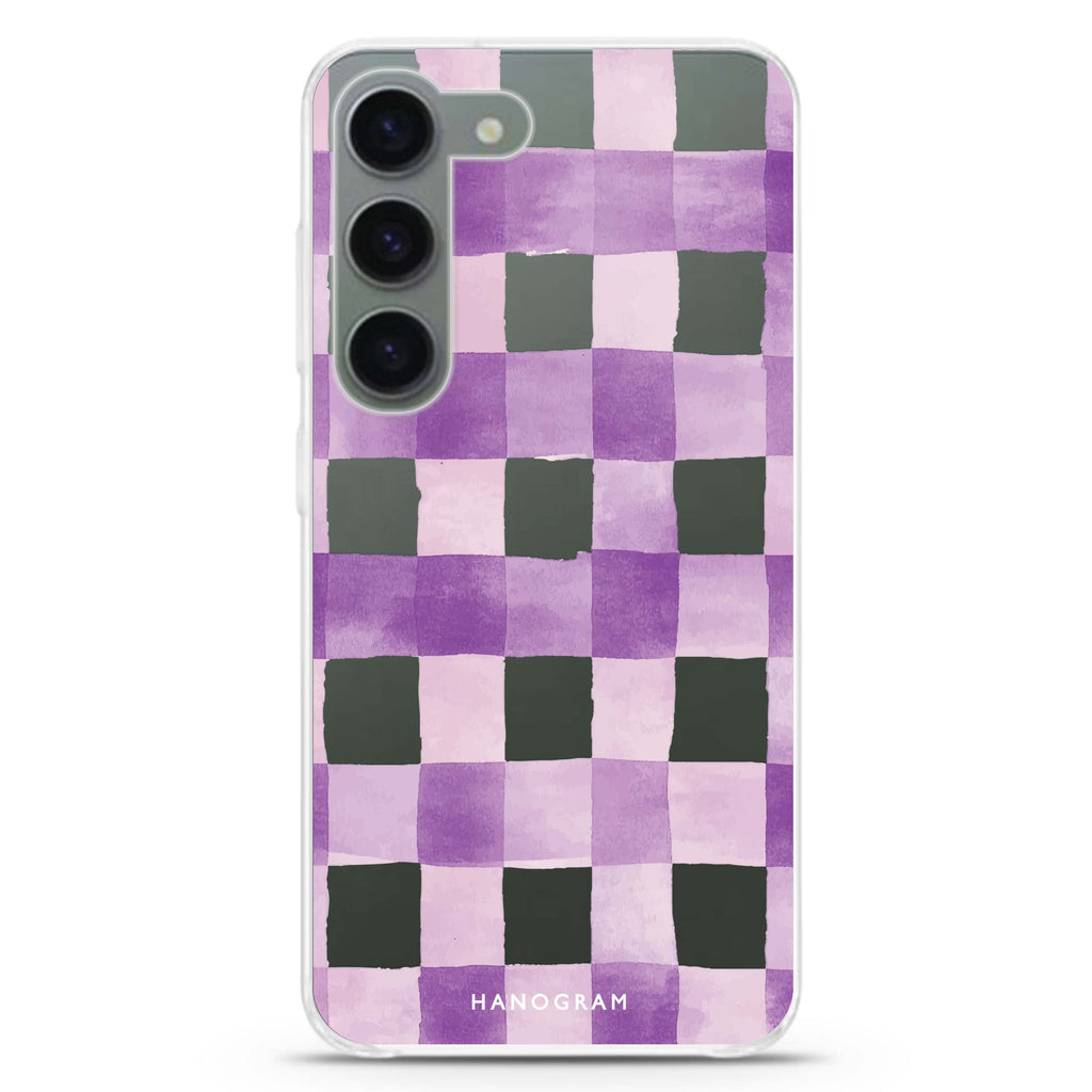 Lavender Checks ultra-clear case for Samsung Galaxy S23/S22, front view