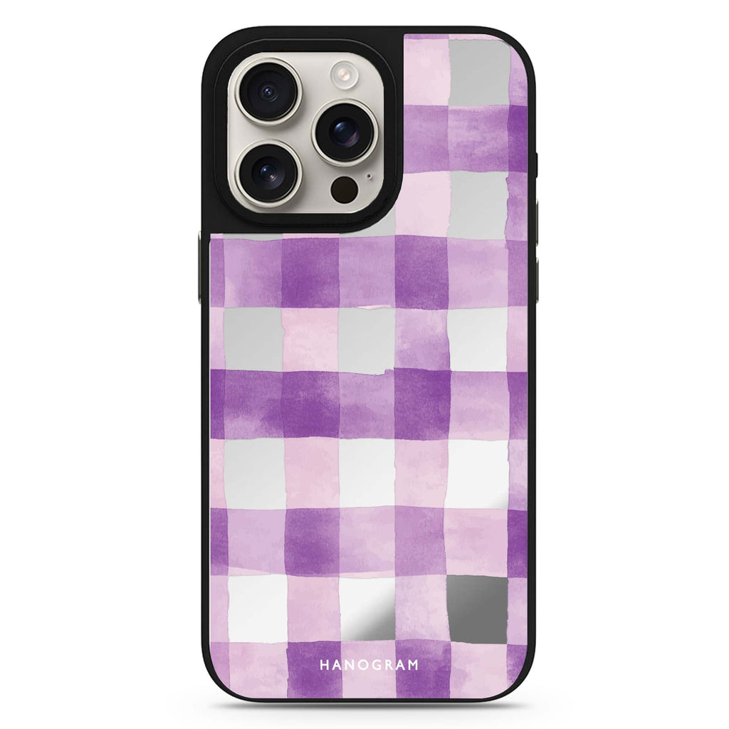 Lavender Checks MagSafe compatible mirror case for iPhone 16/15/14 Pro Max and Pro, main view