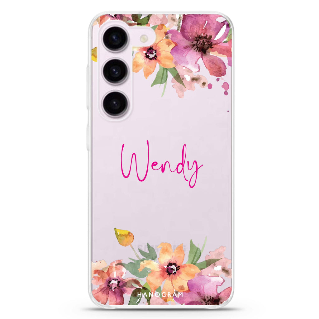 Garden Glow personalized ultra-clear case for Samsung Galaxy S23/S22, front view