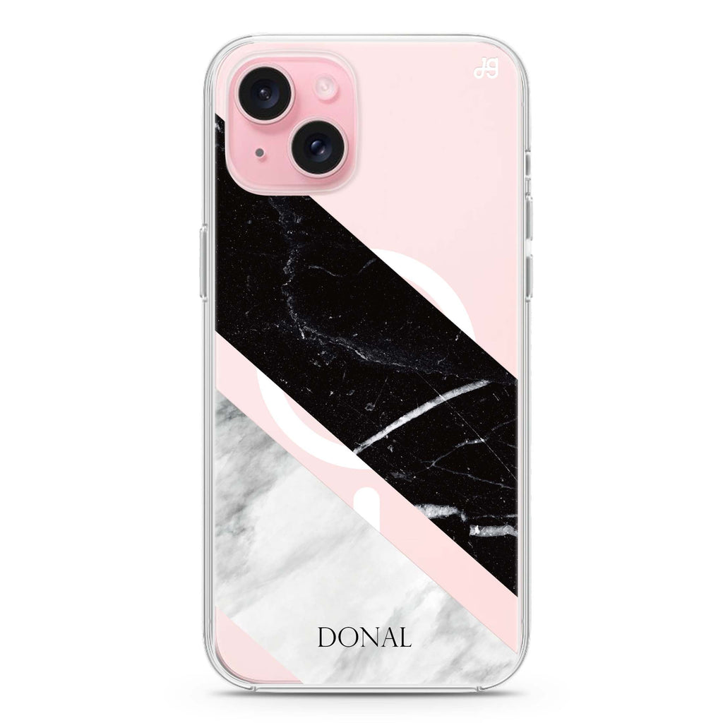 B & W Marble iPhone 15 Plus MagSafe Compatible Ultra Clear Case