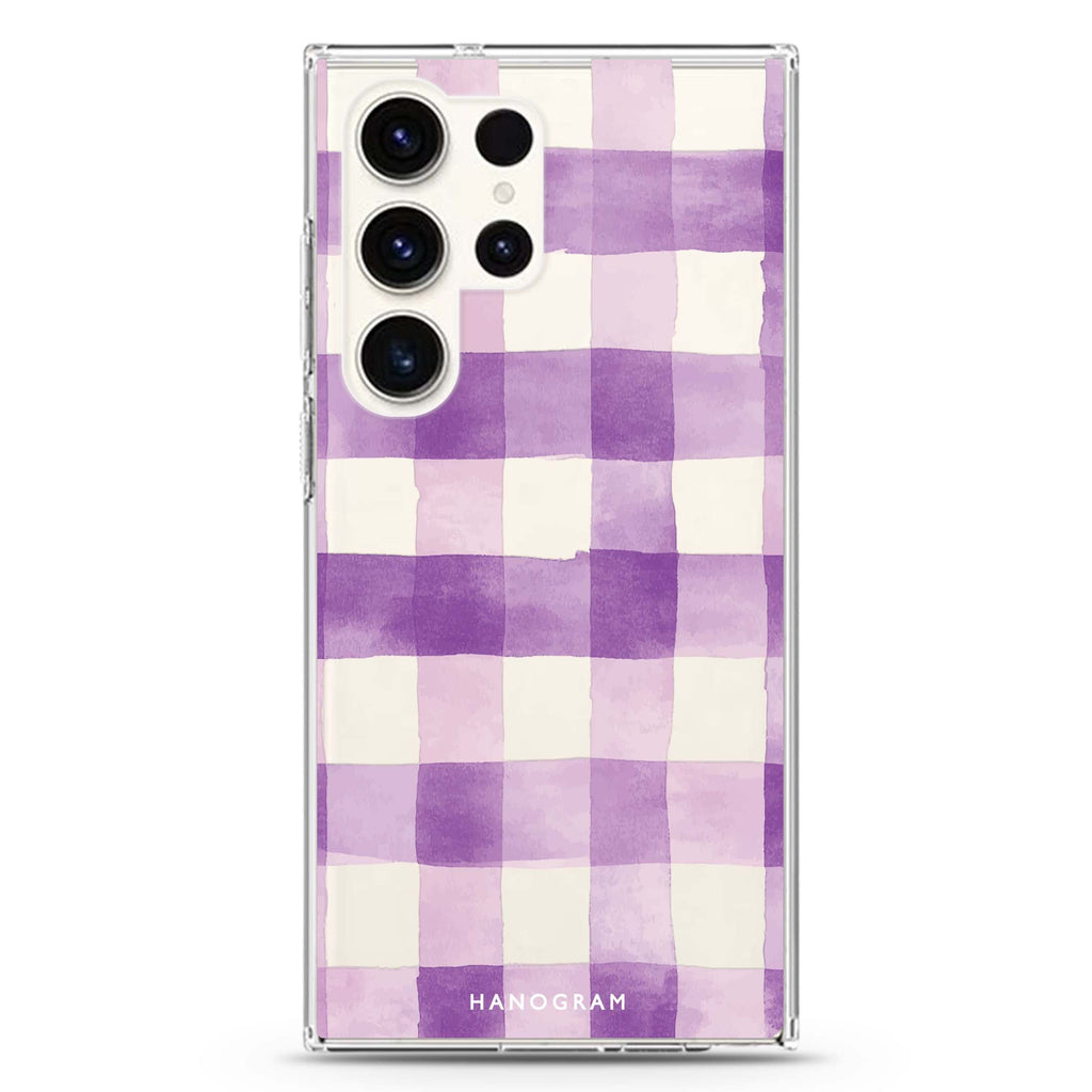 Lavender Checks Samsung Galaxy S26/S25/S24/S23/S22 Ultra ultra clear case, transparent design, main view