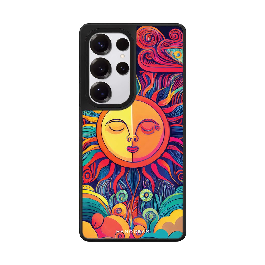 Magic Sun Face Samsung Galaxy S25 S24 S23 Ultra mirror case, front view