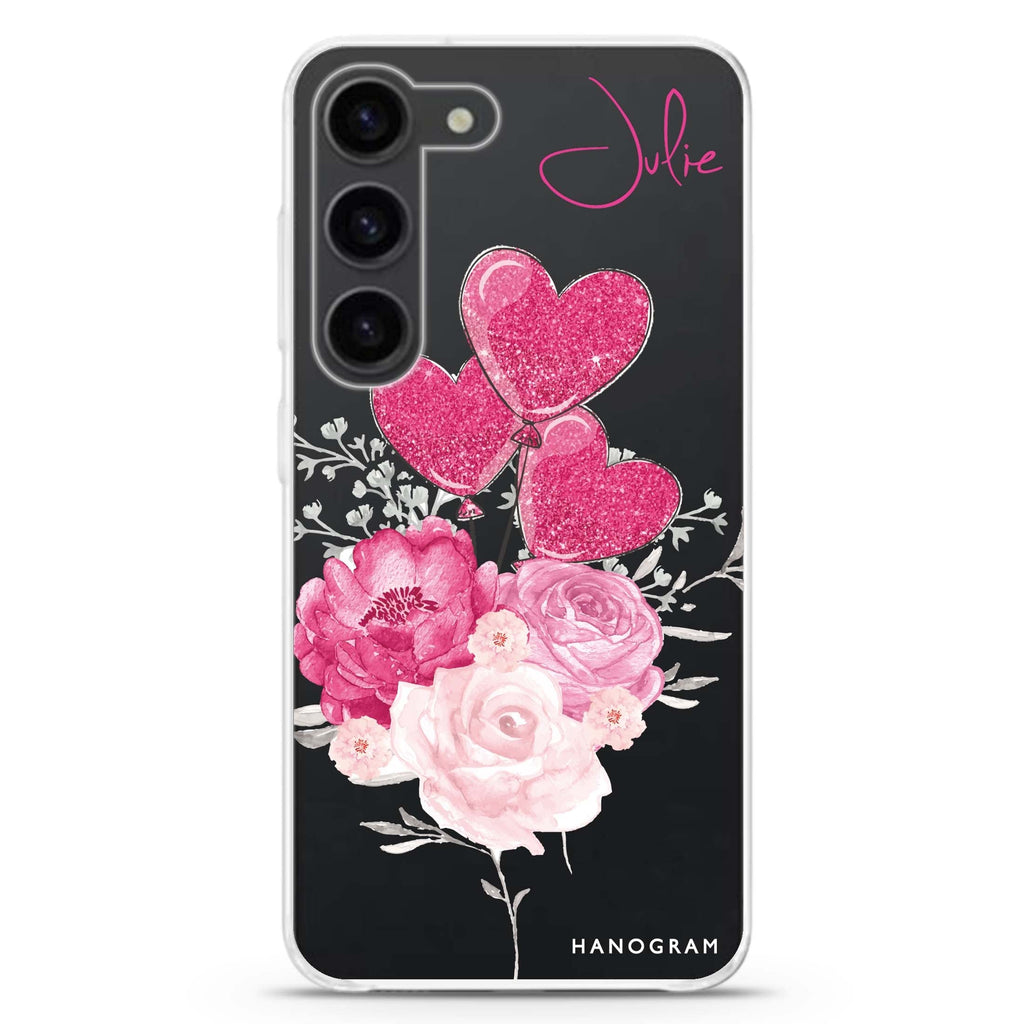 Sweet Heart With Rose personalized ultra-clear case for Samsung Galaxy S23/S22, front view