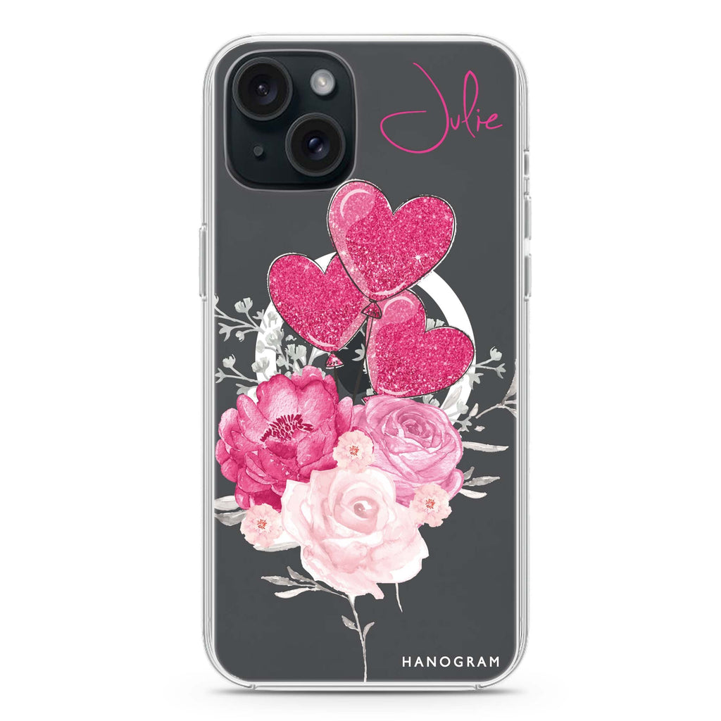Sweet Heart With Rose iPhone 15 Plus MagSafe Compatible Ultra Clear Case