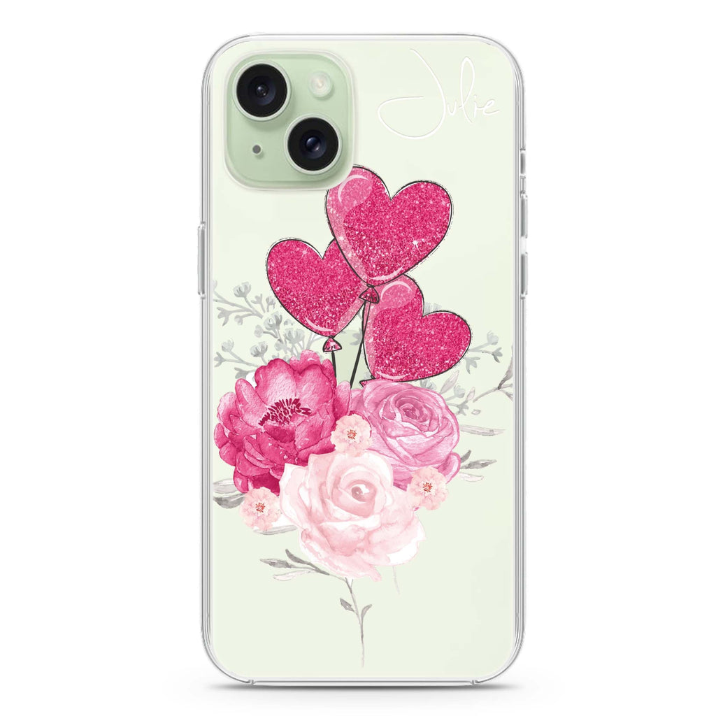Sweet Heart With Rose iPhone 15 plus Ultra Clear Case