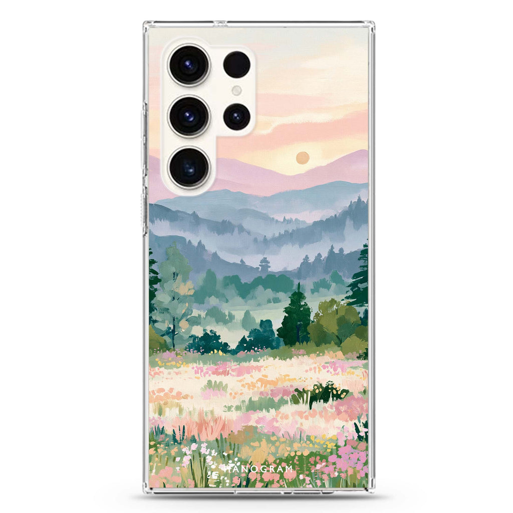 Daybreak over Wildflowers Samsung Galaxy Ultra Clear Case — front view