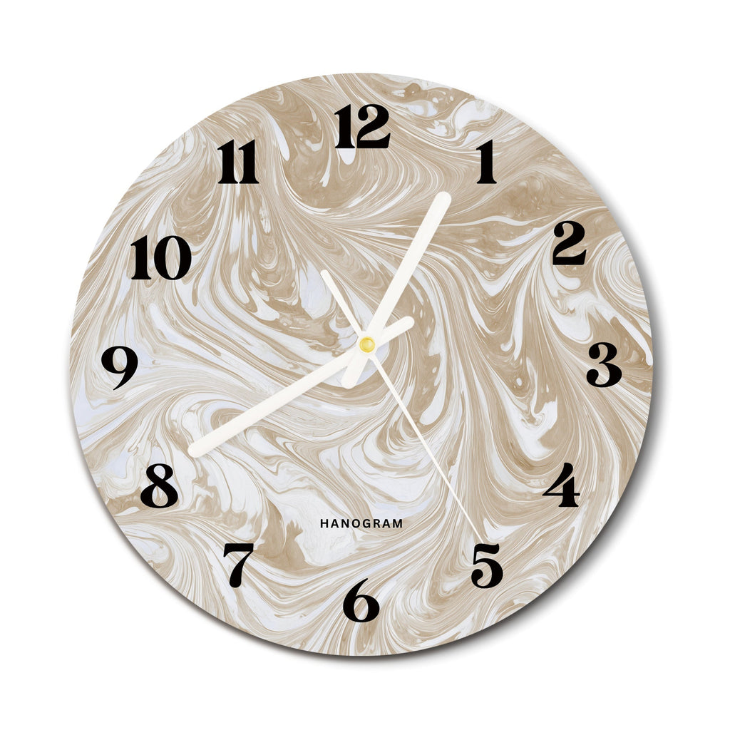Sandstone Swirl premium glass wall clock, marble home decor clock, main view