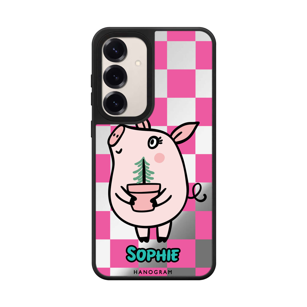 Custom name Lovely Pig Samsung Galaxy mirror case front view