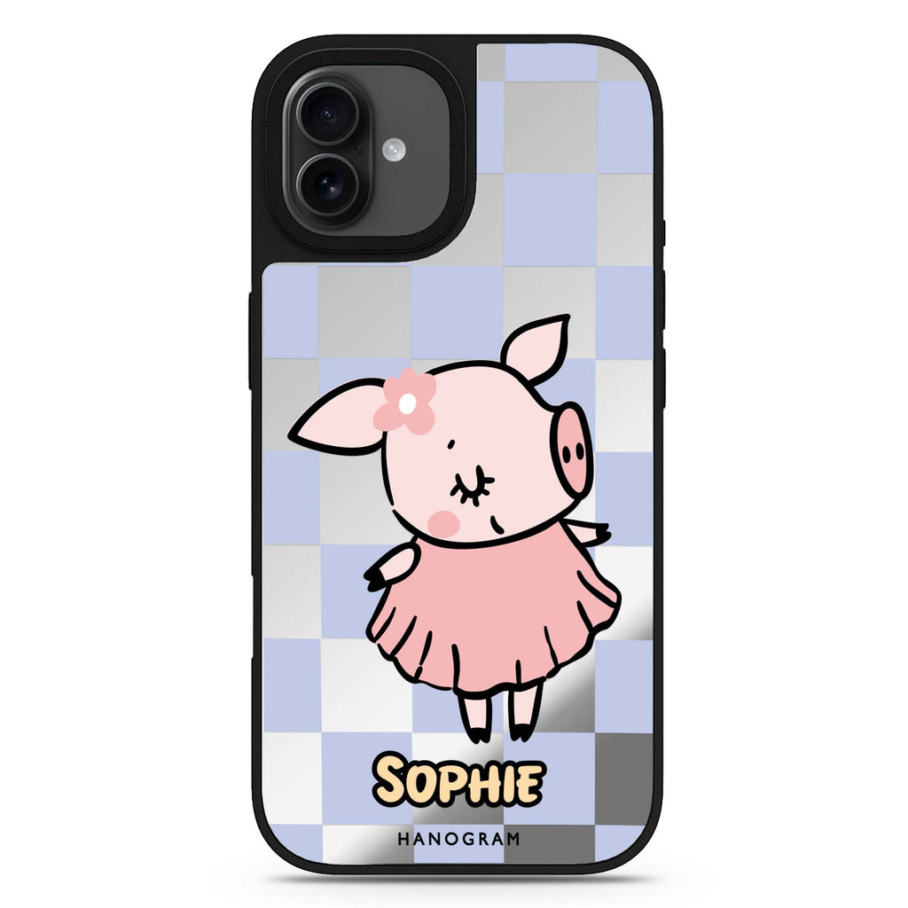Pretty Pig personalized name animal design iPhone 17 mirror case