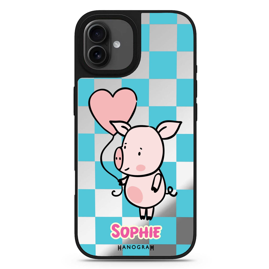 Sweet Pig personalized name animal design iPhone 17 mirror case