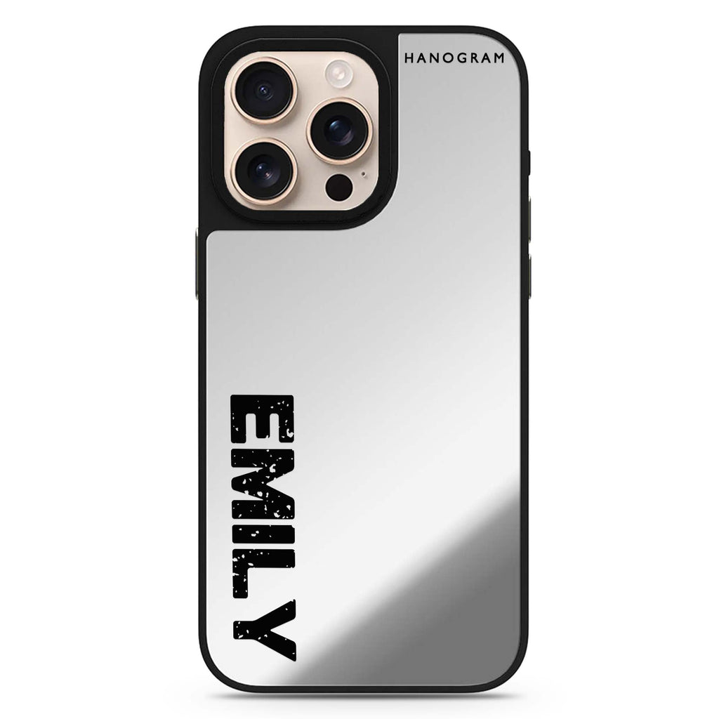 Make It Simple personalized name sleek reflective design iPhone 16/15/14 Pro Max & Pro mirror case