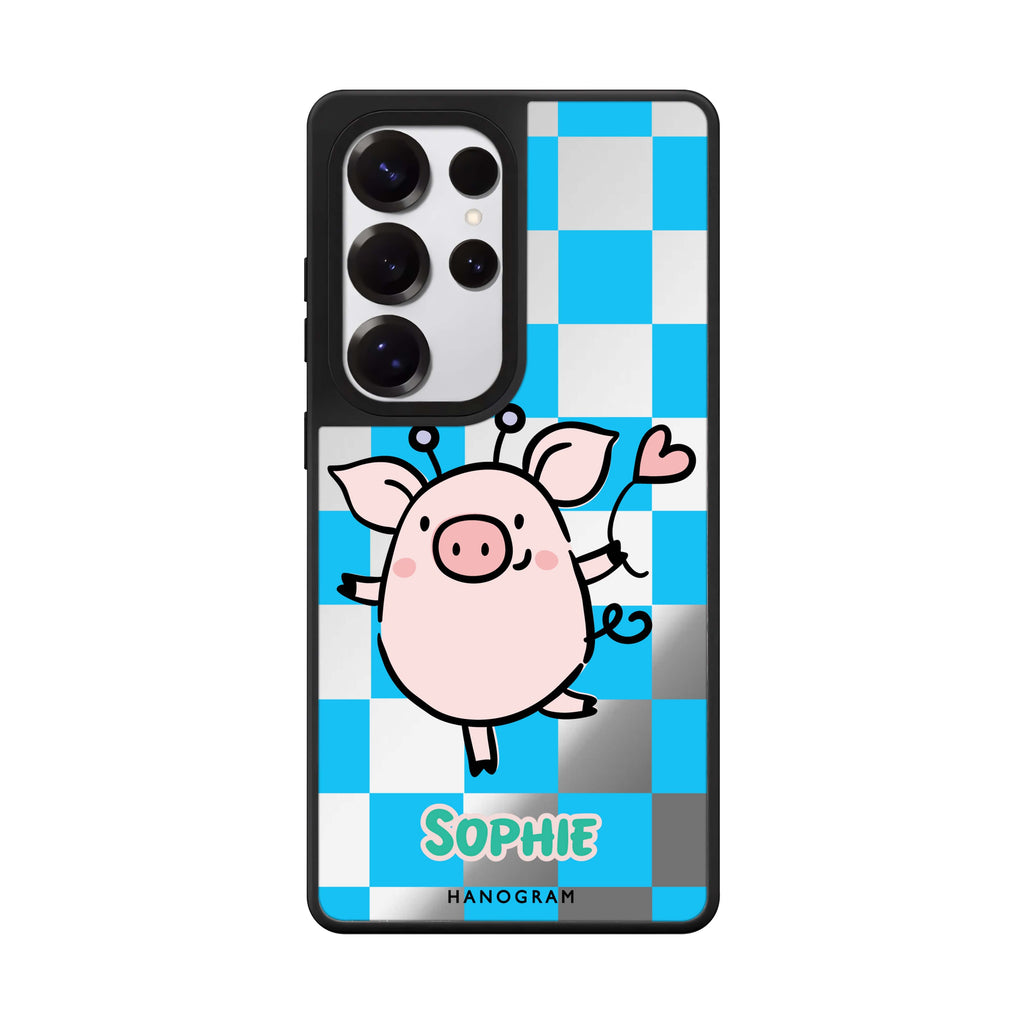 Custom Happy Pig Samsung Galaxy S25 S24 S23 Ultra mirror case, front view