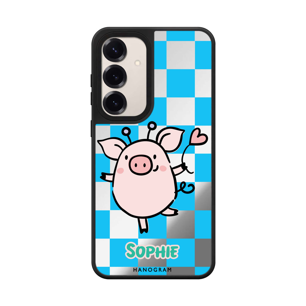 Custom name Happy Pig Samsung Galaxy mirror case front view