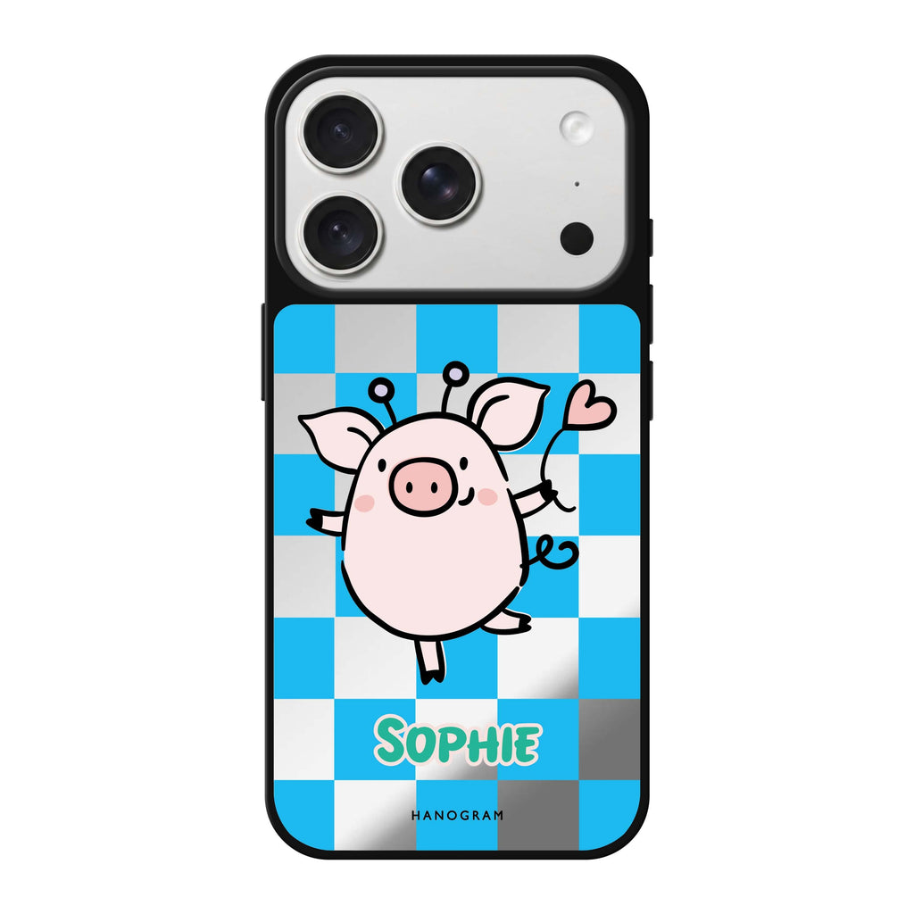 Happy Pig personalized name pig animal iPhone 18 Pro Max mirror case