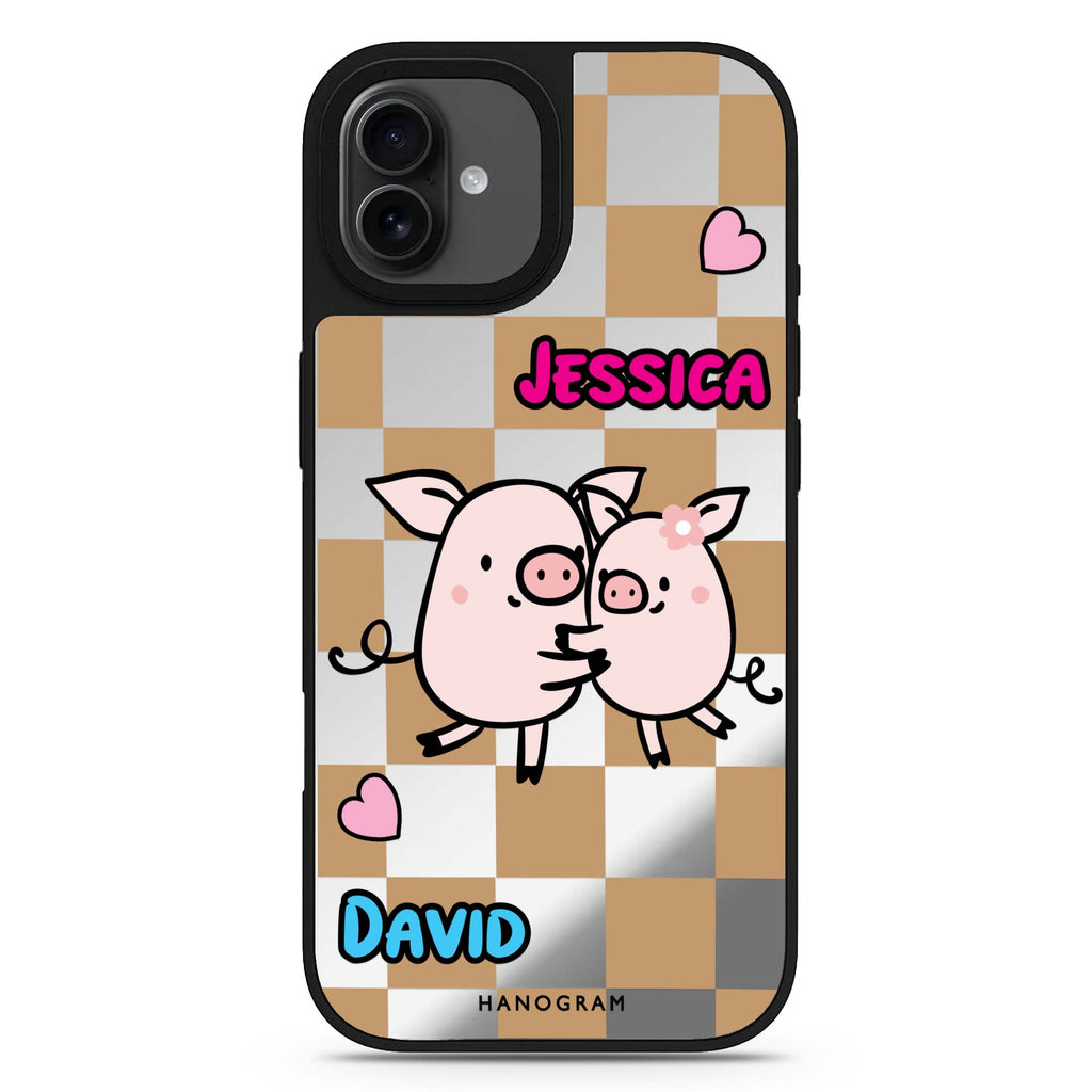 Love Pig personalized name animal heart iPhone 17 mirror case