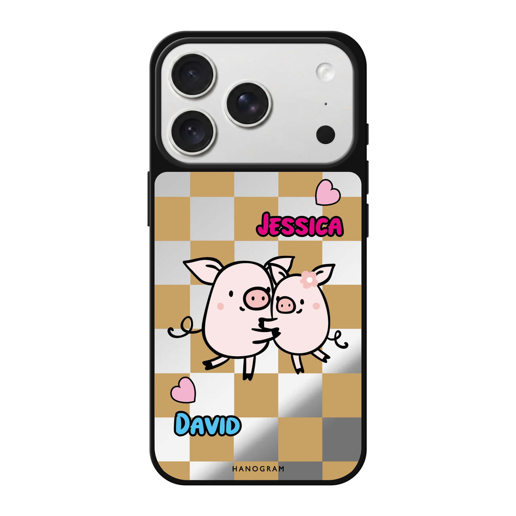 Love Pig personalized name valentines heart pig animal iPhone 18 Pro Max mirror case