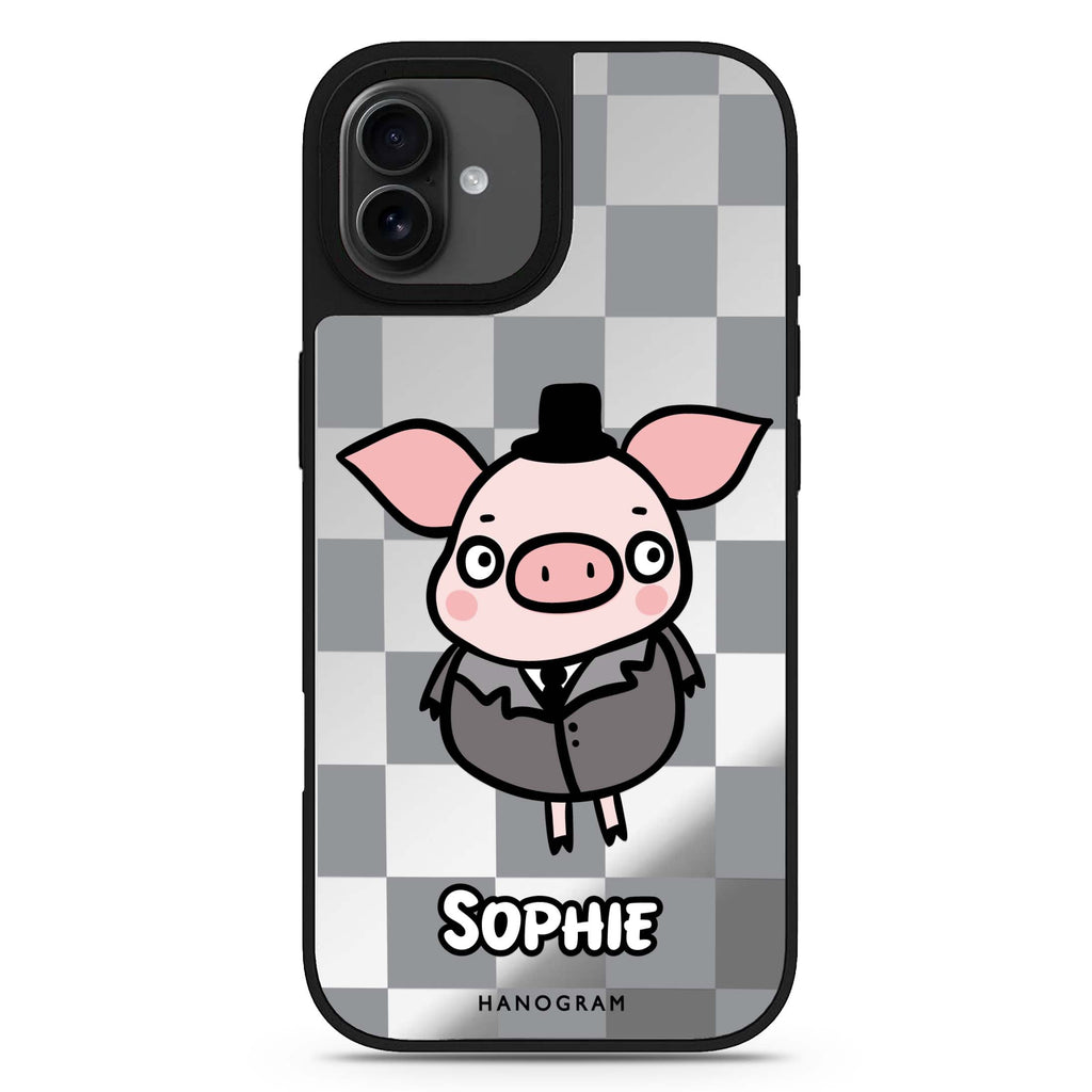 Handsome Pig personalized name animal design iPhone 17 mirror case