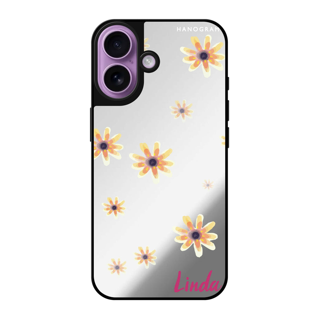 Reflective iPhone 16 Mirror Case –Faceflower Design