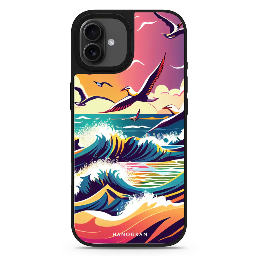 Waves & seagulls pattern design iPhone 17 mirror case