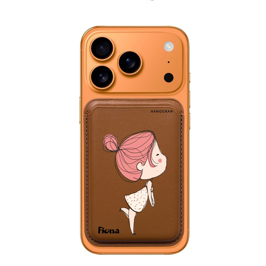 Cute Girl Kissing custom name MagSafe wallet for iPhone, personalized magnetic card holder, main view