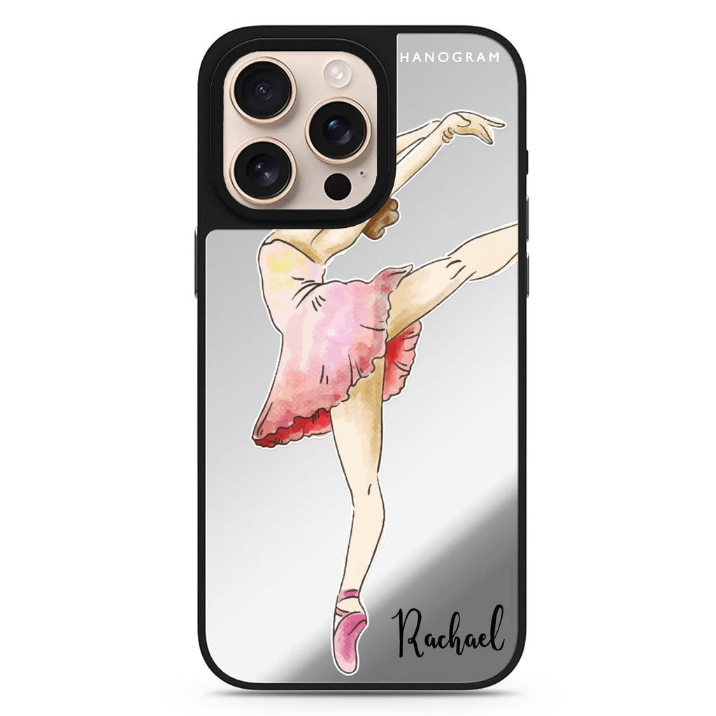 Ballet Girl personalized name sleek reflective design iPhone 16/15/14 Pro Max & Pro mirror case